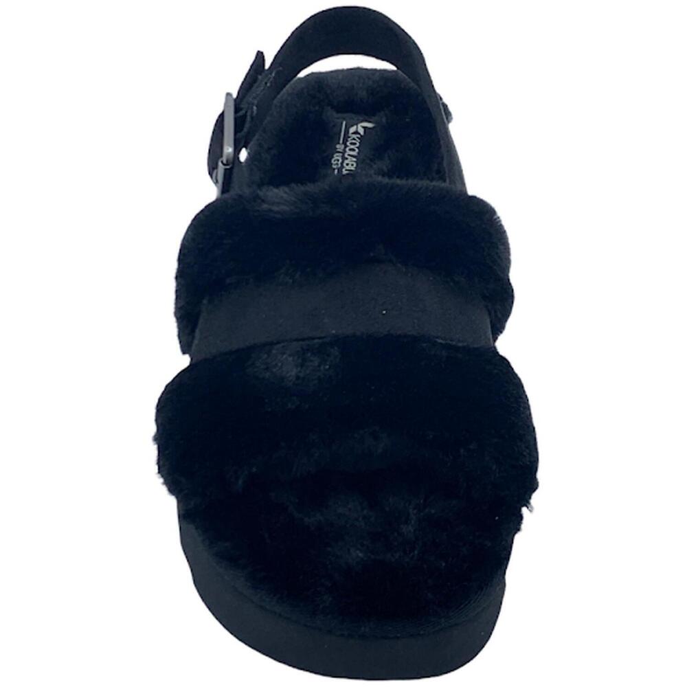Koolaburra by UGG Adjustable Slide Sandals Fuzz'd Out Black - Medium - Picture 4 of 5